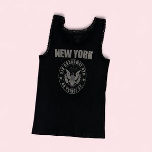 Brandy Melville Black 'New York' Graphic Lace-Trim Tank